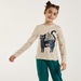Juniors Cat Glitter Print T-shirt with Long Sleeves and Crew Neck-T Shirts-thumbnail-0