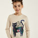Juniors Cat Glitter Print T-shirt with Long Sleeves and Crew Neck-T Shirts-thumbnailMobile-2