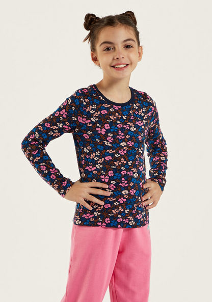 Juniors All-Over Floral Print T-shirt with Long Sleeves-T Shirts-image-0