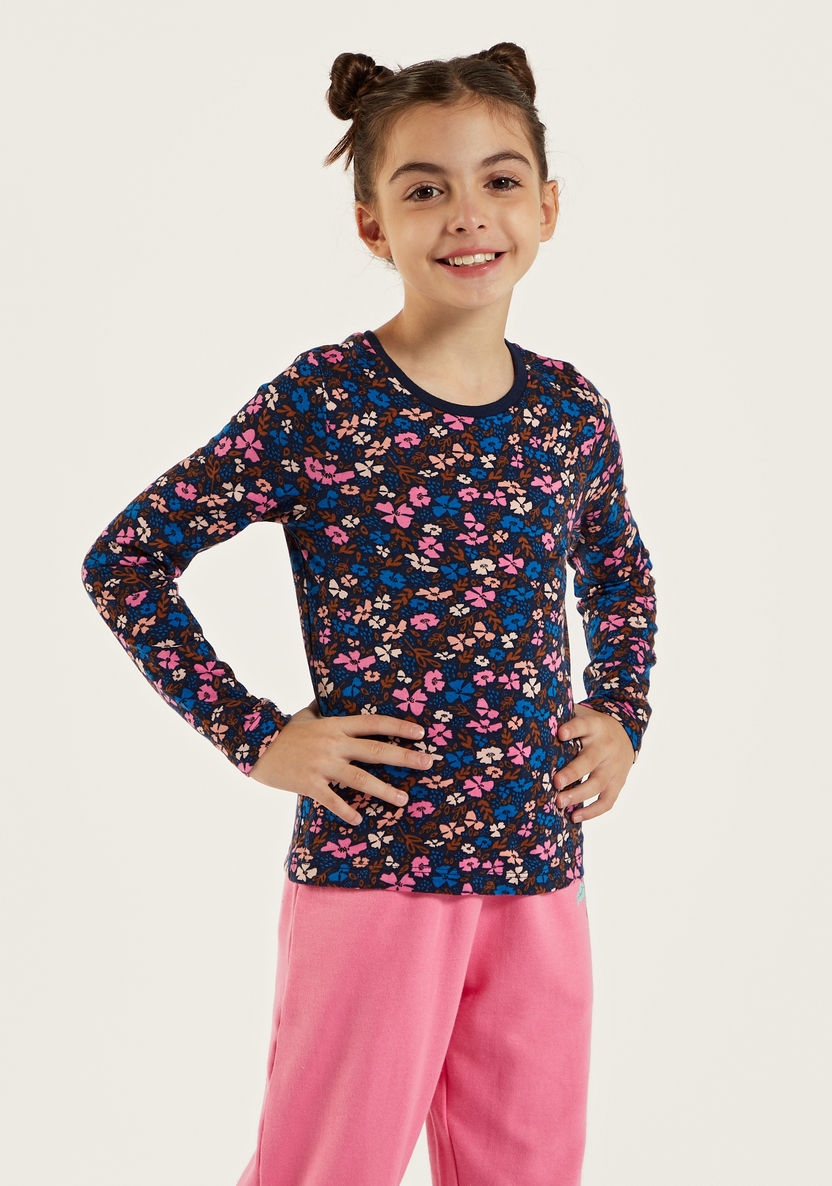 Juniors All-Over Floral Print T-shirt with Long Sleeves-T Shirts-image-0