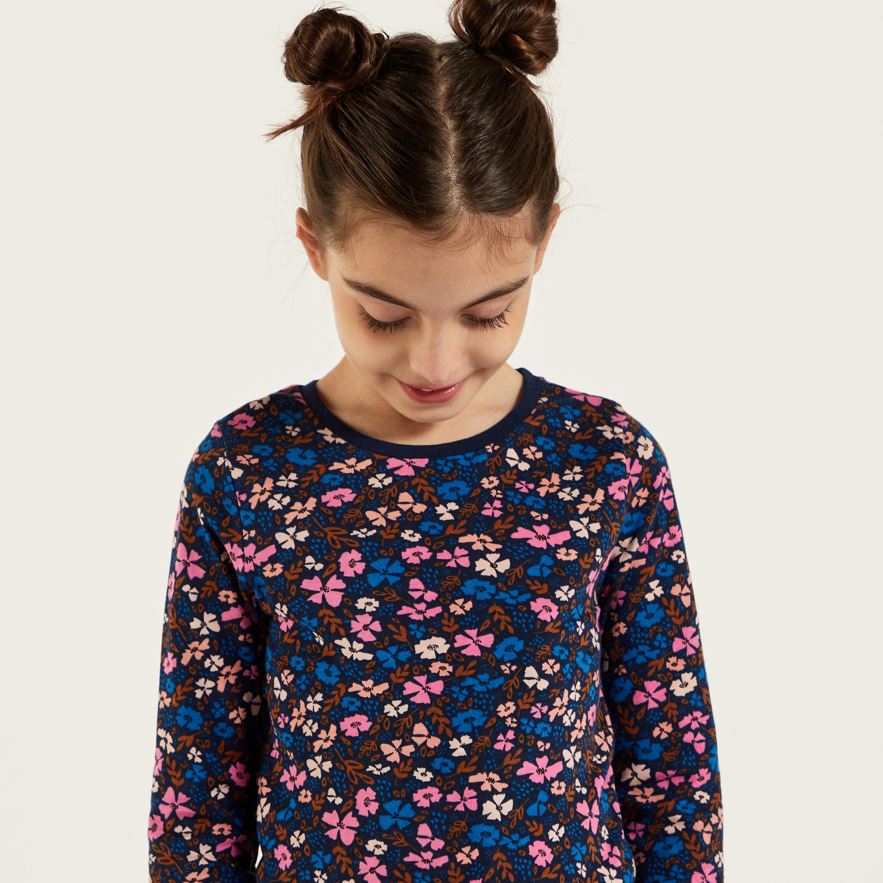 Juniors All-Over Floral Print T-shirt with Long Sleeves-girls-clothing-schoolwear-tshirts-image-3