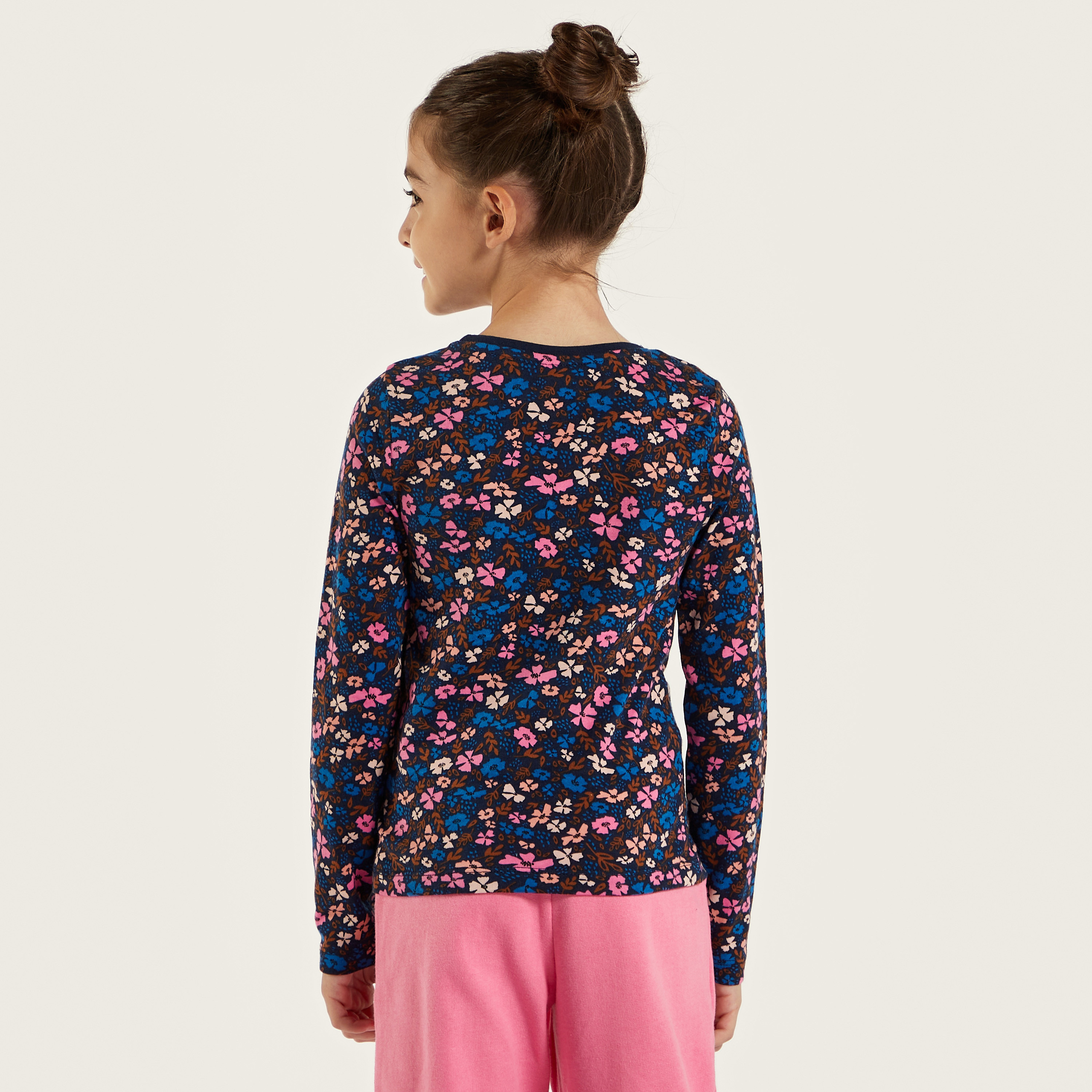 Juniors All-Over Floral Print T-shirt with Long Sleeves-girls-clothing-schoolwear-tshirts-image-4