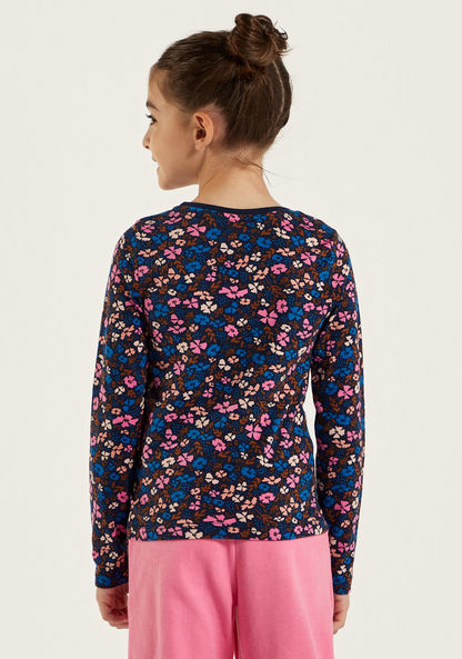 Juniors All-Over Floral Print T-shirt with Long Sleeves-T Shirts-image-3