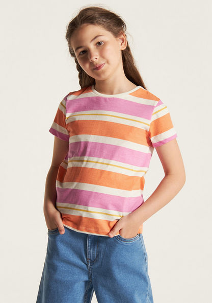 Juniors Striped T-shirt with Crew Neck and Short Sleeves