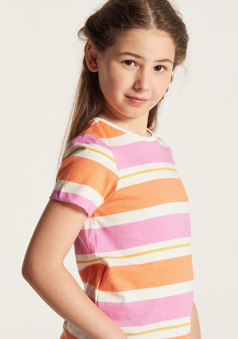 Juniors Striped T-shirt with Crew Neck and Short Sleeves-T Shirts-image-2