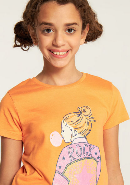 Juniors Printed T-shirt with Round Neck and Short Sleeves