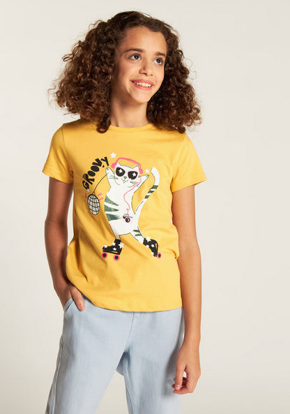 Juniors Printed T-shirt with Round Neck and Short Sleeves-T Shirts-image-1