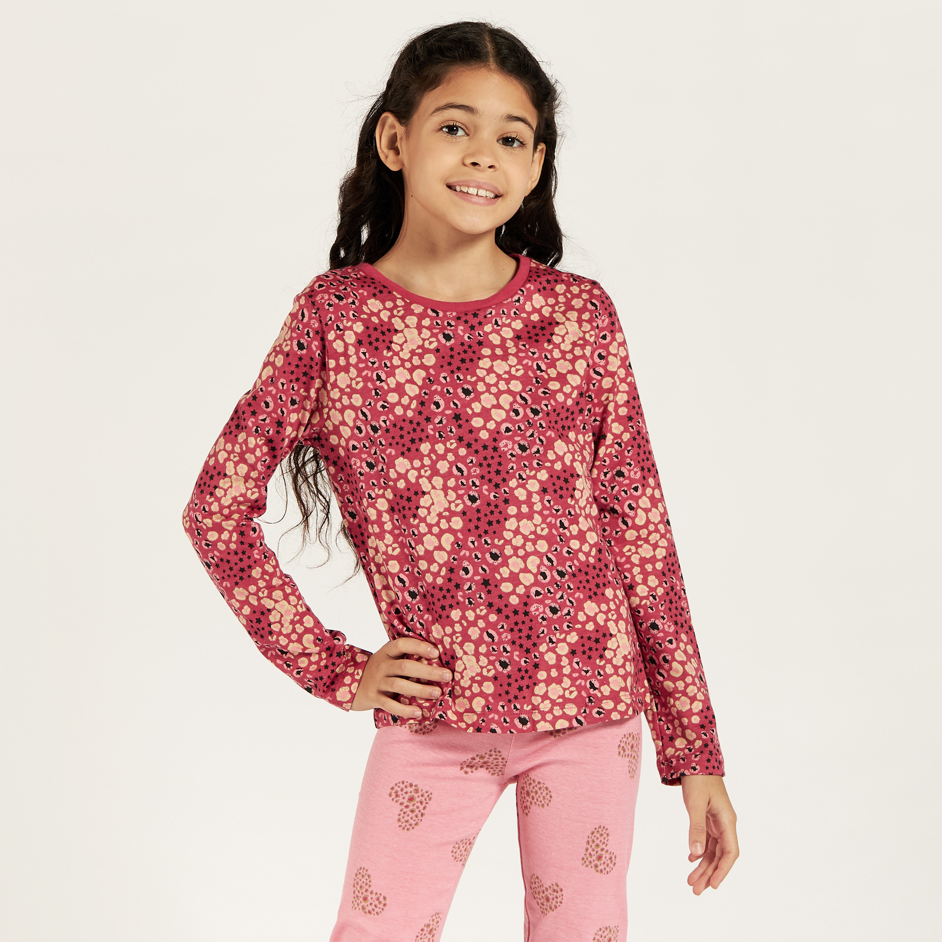 Juniors Printed Round Neck T-shirt with Long Sleeves - Set of 3-girls-clothing-schoolwear-tshirts-image-2