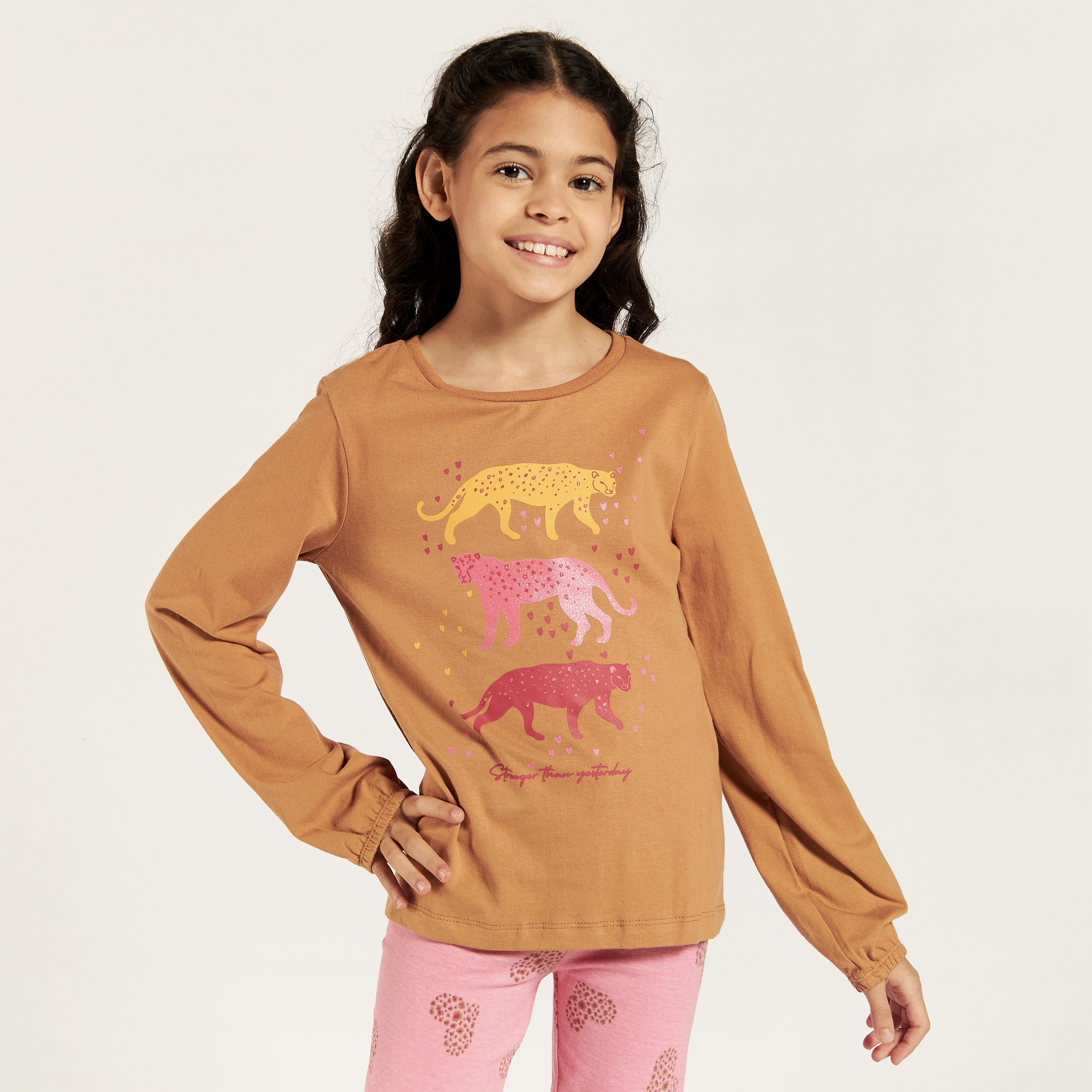Juniors Printed Round Neck T-shirt with Long Sleeves - Set of 3-girls-clothing-schoolwear-tshirts-image-8