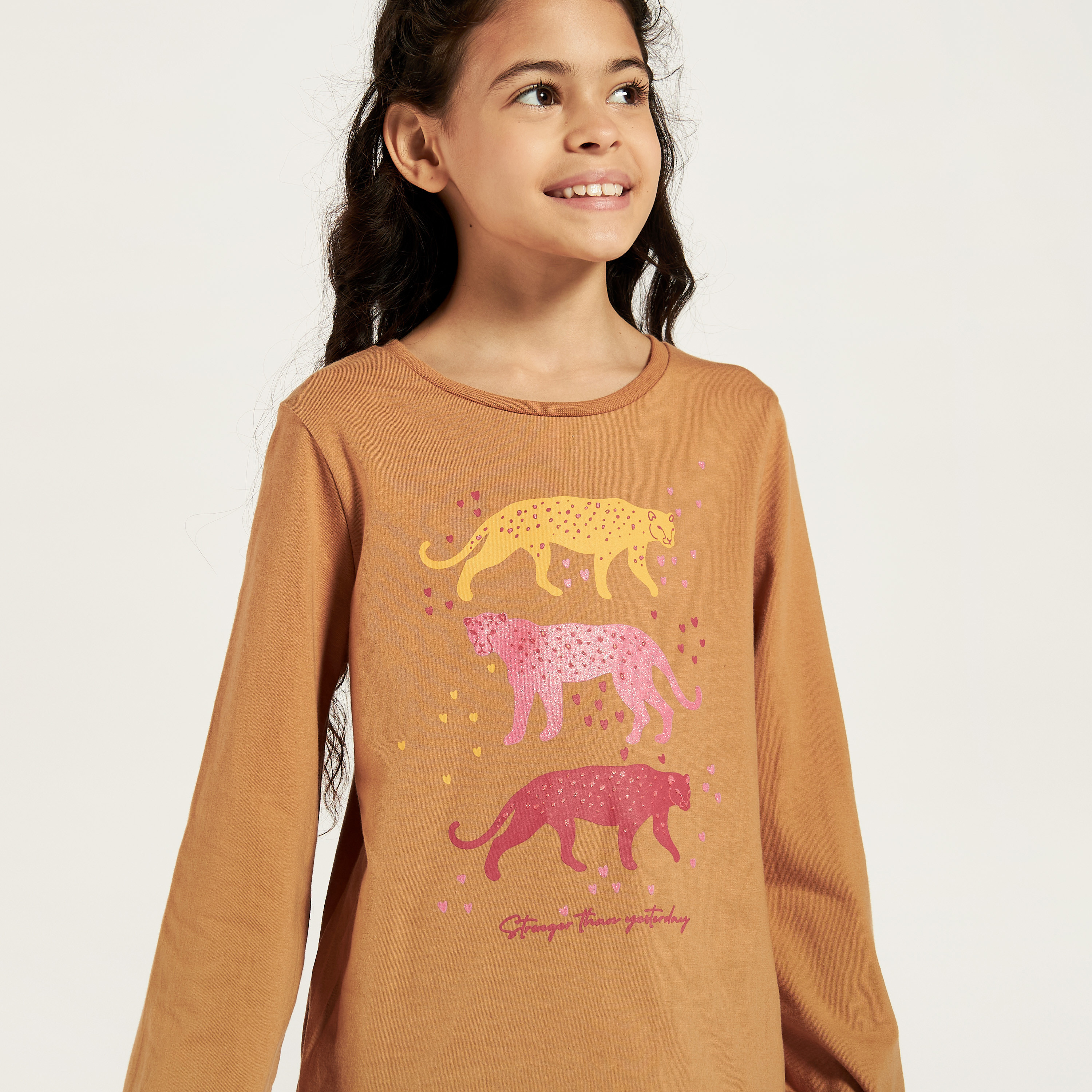 Juniors Printed Round Neck T-shirt with Long Sleeves - Set of 3-girls-clothing-schoolwear-tshirts-image-9