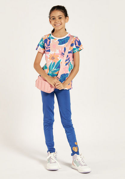 Juniors Tropical Print T-shirt with Round Neck - Set of 3