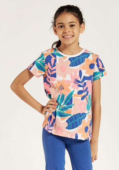 Juniors Tropical Print T-shirt with Round Neck - Set of 3