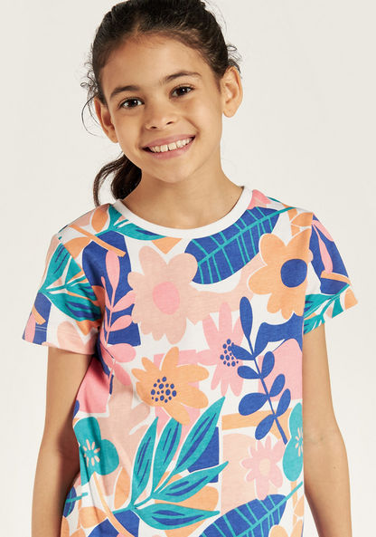 Juniors Tropical Print T-shirt with Round Neck - Set of 3-T Shirts-image-3