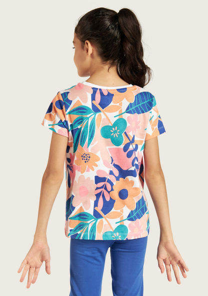 Juniors Tropical Print T-shirt with Round Neck - Set of 3-T Shirts-image-4