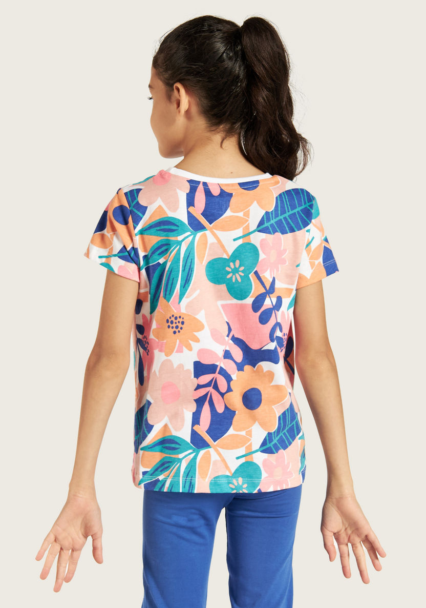 Juniors Tropical Print T-shirt with Round Neck - Set of 3-T Shirts-image-4