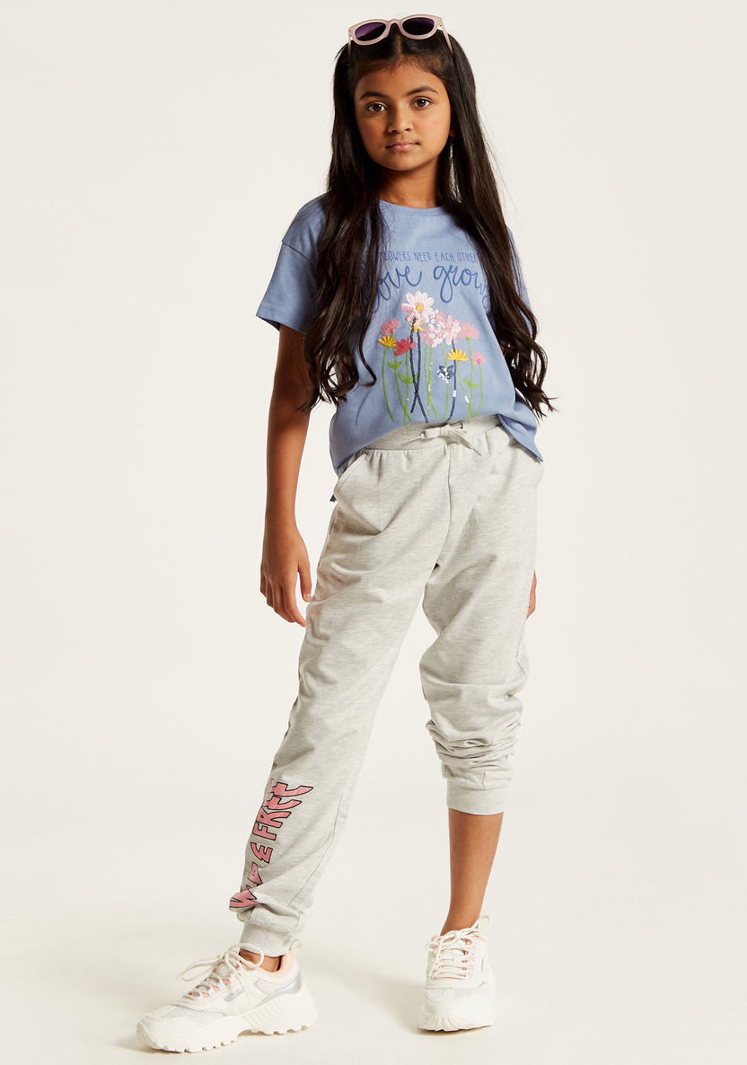 Juniors Glitter Print Joggers with Drawstring Closure and Pockets-Joggers-image-0