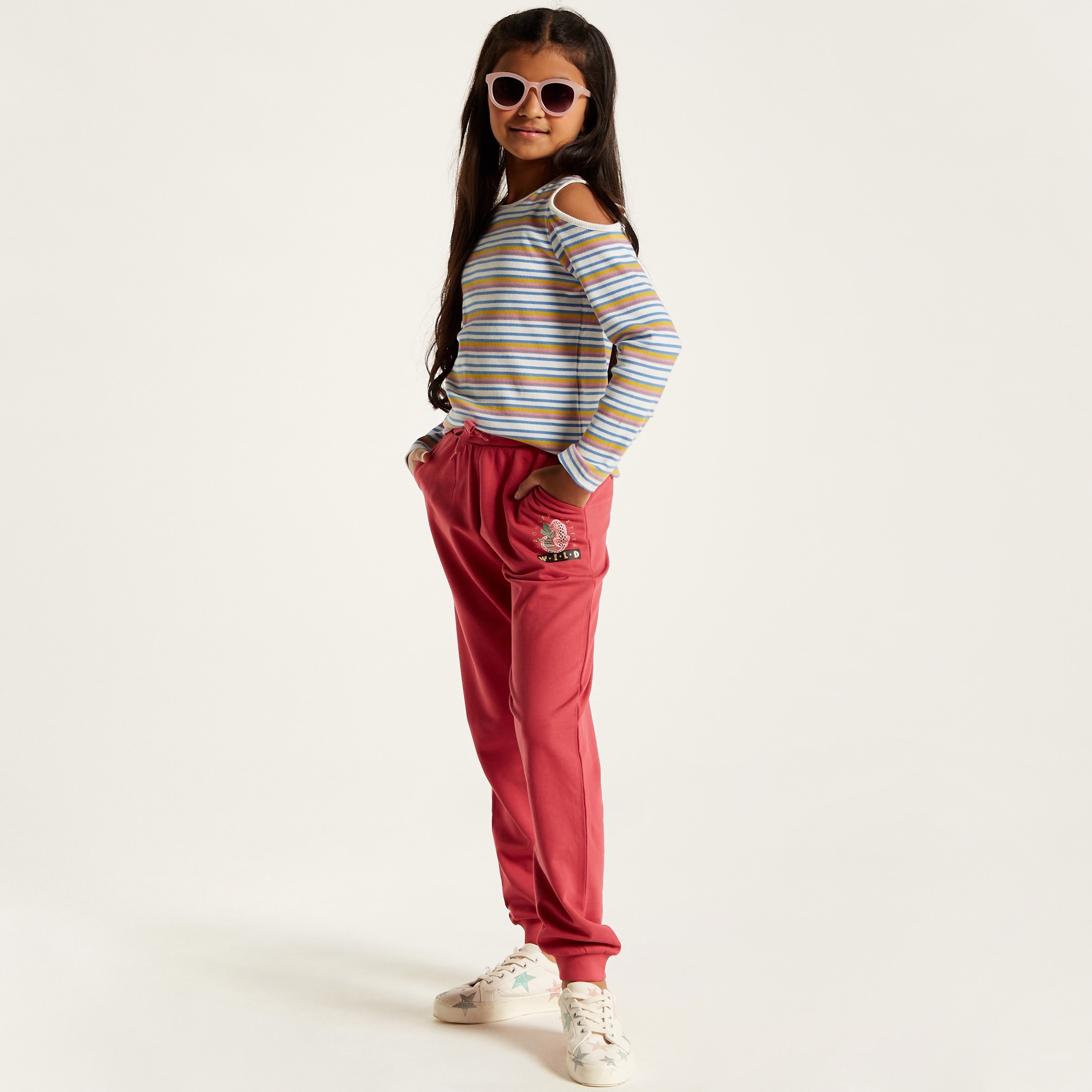 Juniors Glitter Print Joggers with Drawstring Closure and Pockets-girls-clothing-bottoms-joggersandtrackpants-image-1