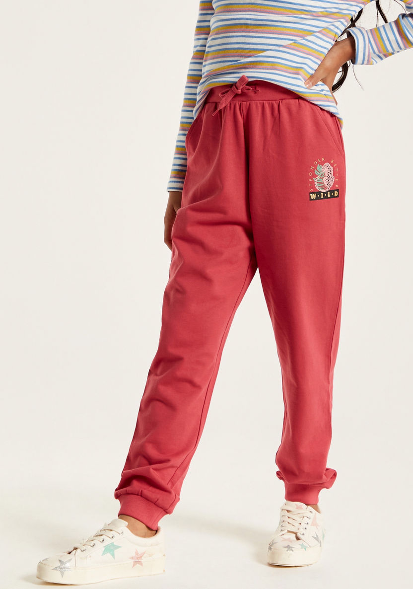 Juniors Glitter Print Joggers with Drawstring Closure and Pockets-Joggers-image-1