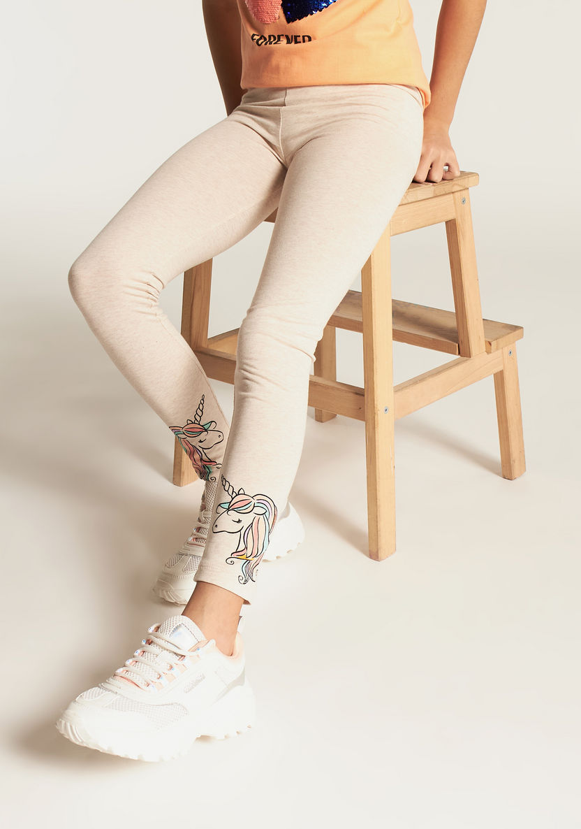 Juniors Unicorn Print Leggings with Elasticated Waistband-Leggings-image-0