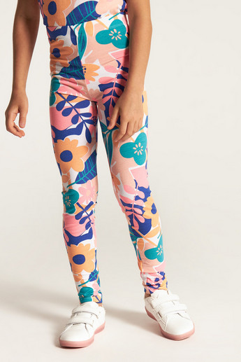 Juniors All Over Print Mid-Rise Leggings with Elasticated Waistband