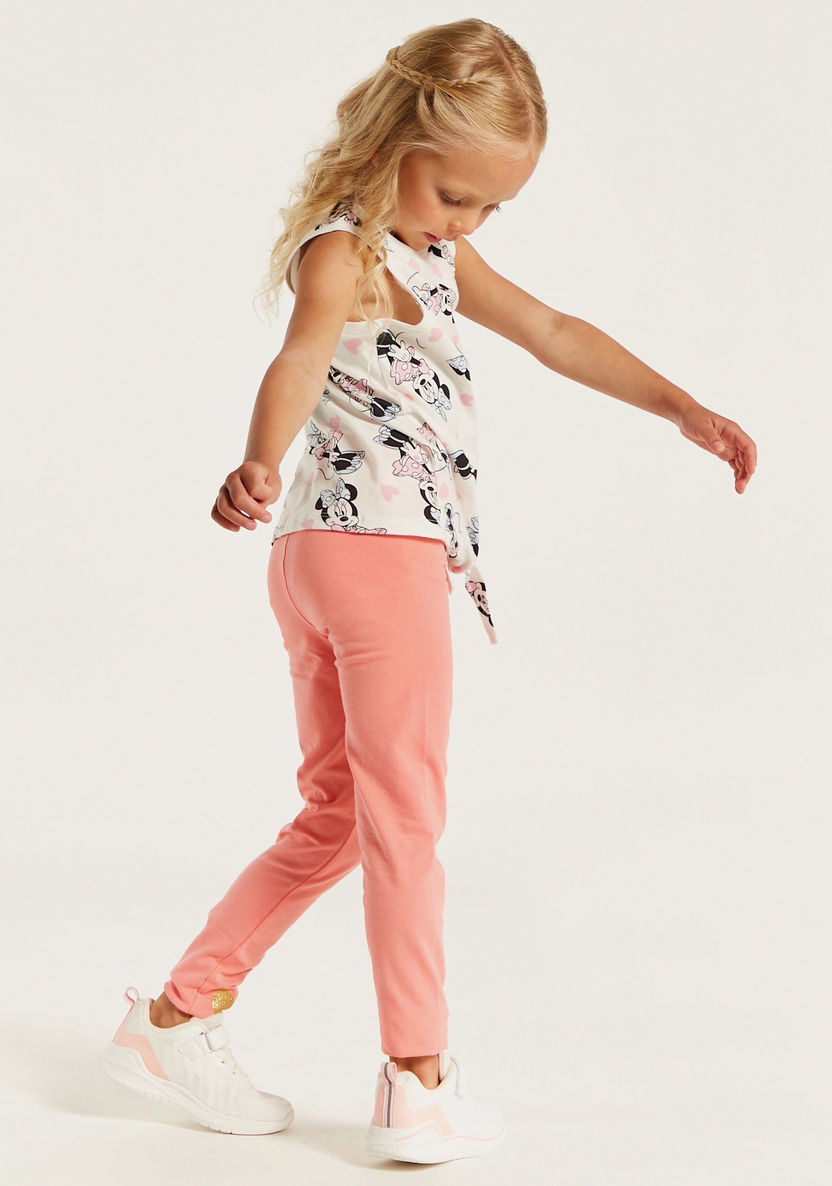 Juniors Solid Leggings with Elasticised Waistband and Glitter Detail-Leggings-image-0