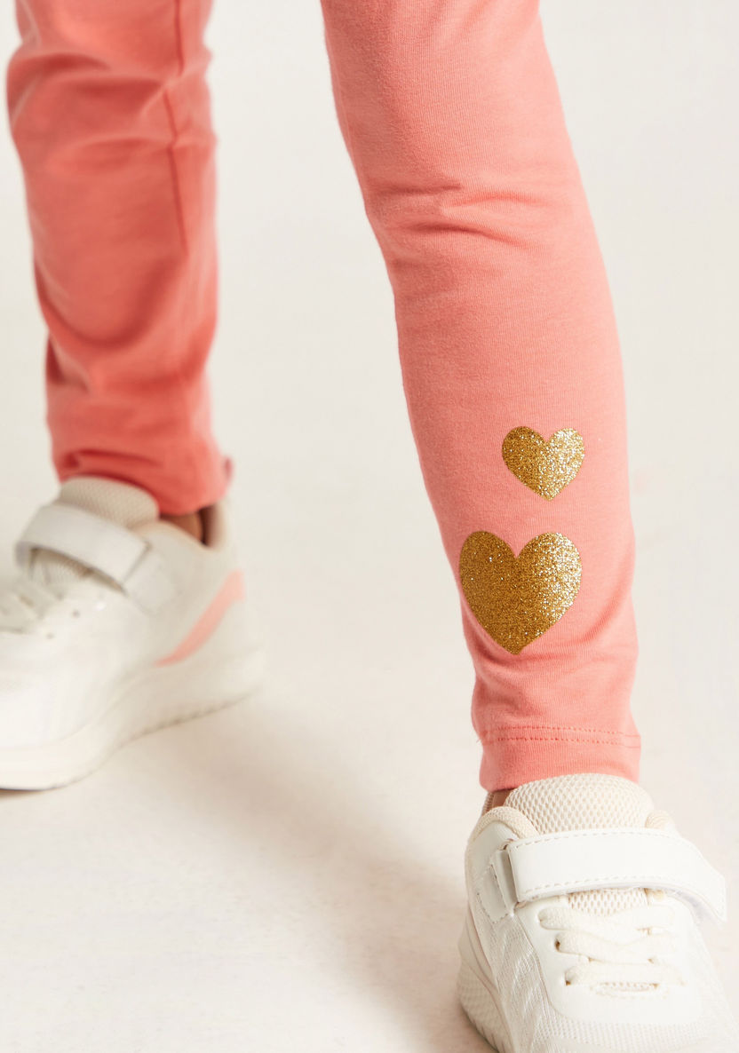 Juniors Solid Leggings with Elasticised Waistband and Glitter Detail-Leggings-image-2