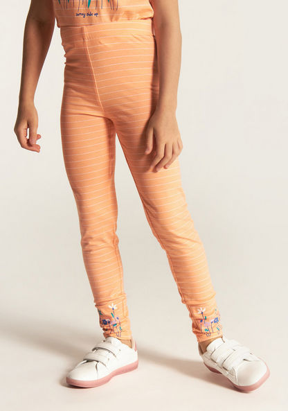 Juniors Striped Mid-Rise Leggings with Elasticated Waistband