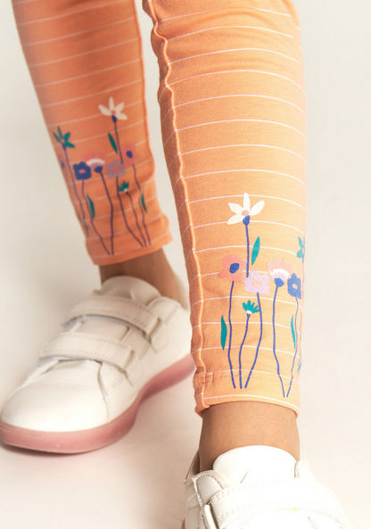 Juniors Striped Mid-Rise Leggings with Elasticated Waistband-Leggings-image-2