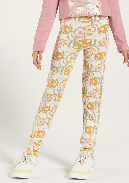 Juniors Floral Print Leggings with Elasticated Waistband