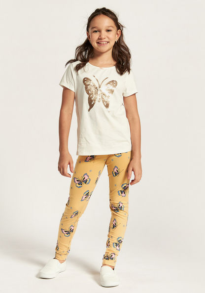 Juniors All Over Butterfly Print Leggings with Elasticised Waistband-Leggings-image-0