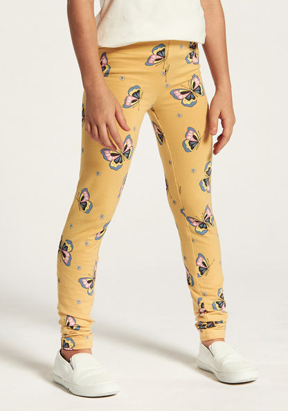 Juniors All Over Butterfly Print Leggings with Elasticised Waistband-Leggings-image-1