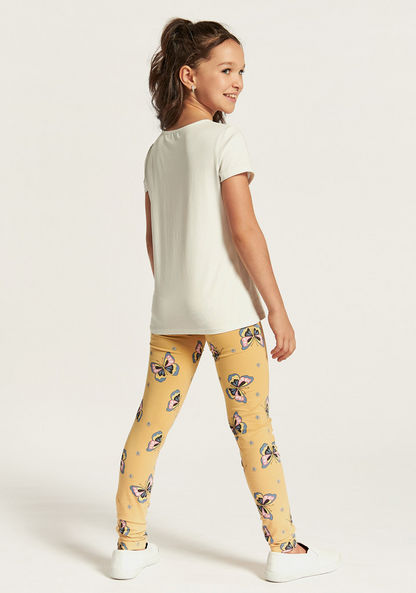 Juniors All Over Butterfly Print Leggings with Elasticised Waistband-Leggings-image-3