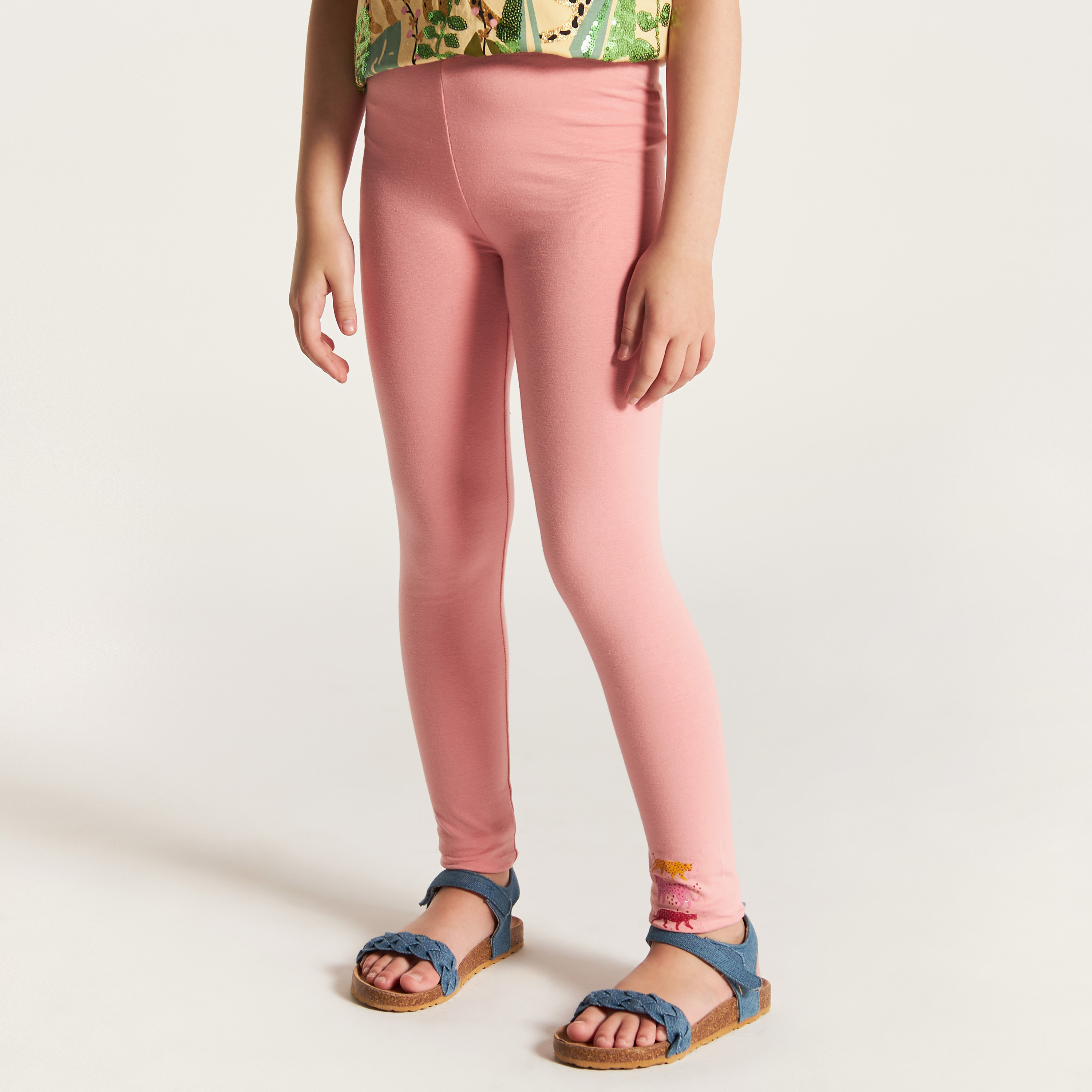 Juniors Printed Mid-Rise Leggings with Elasticated Waistband-girls-clothing-bottoms-leggings-image-2
