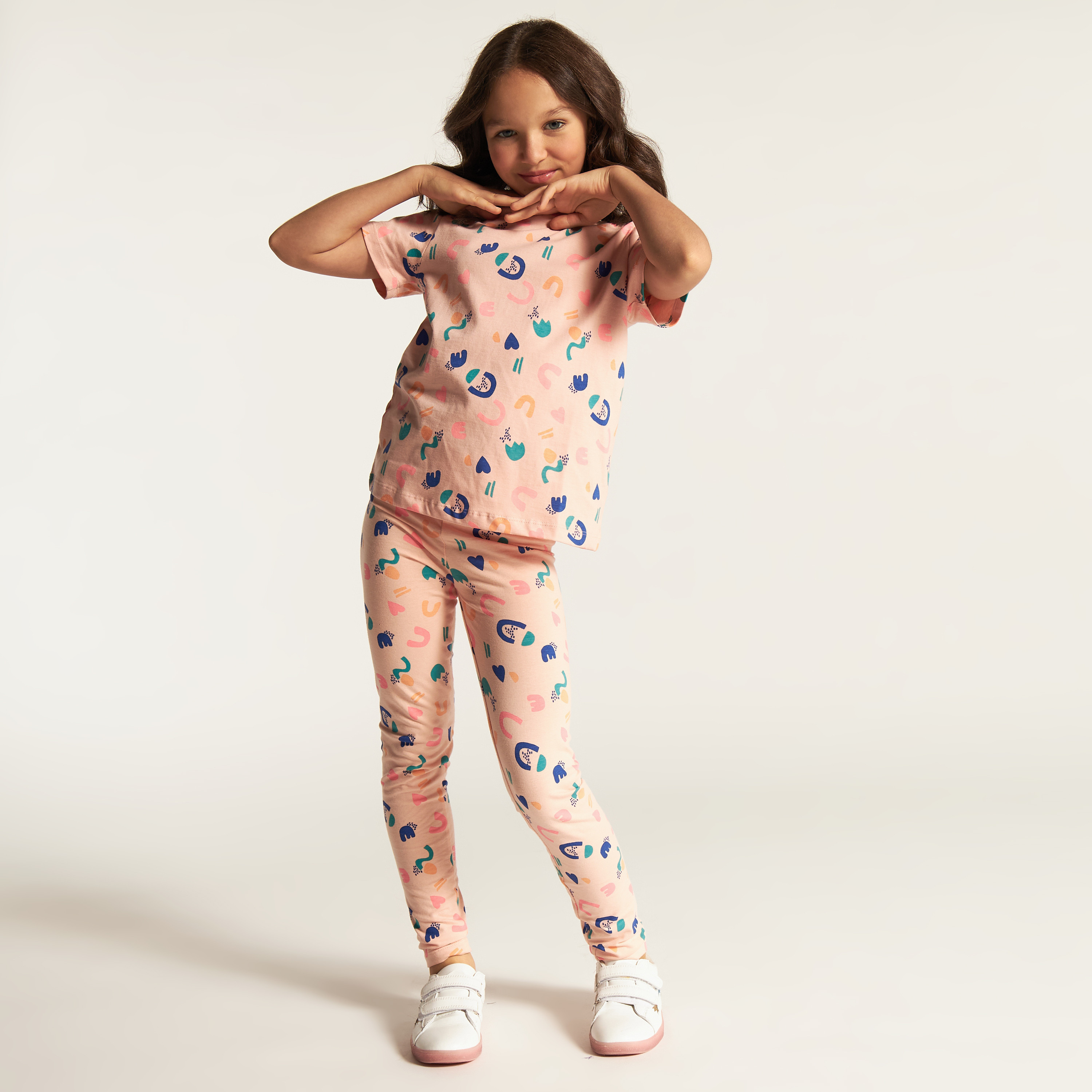 Juniors All Over Print Mid-Rise Leggings with Elasticated Waistband-girls-clothing-bottoms-leggings-image-1