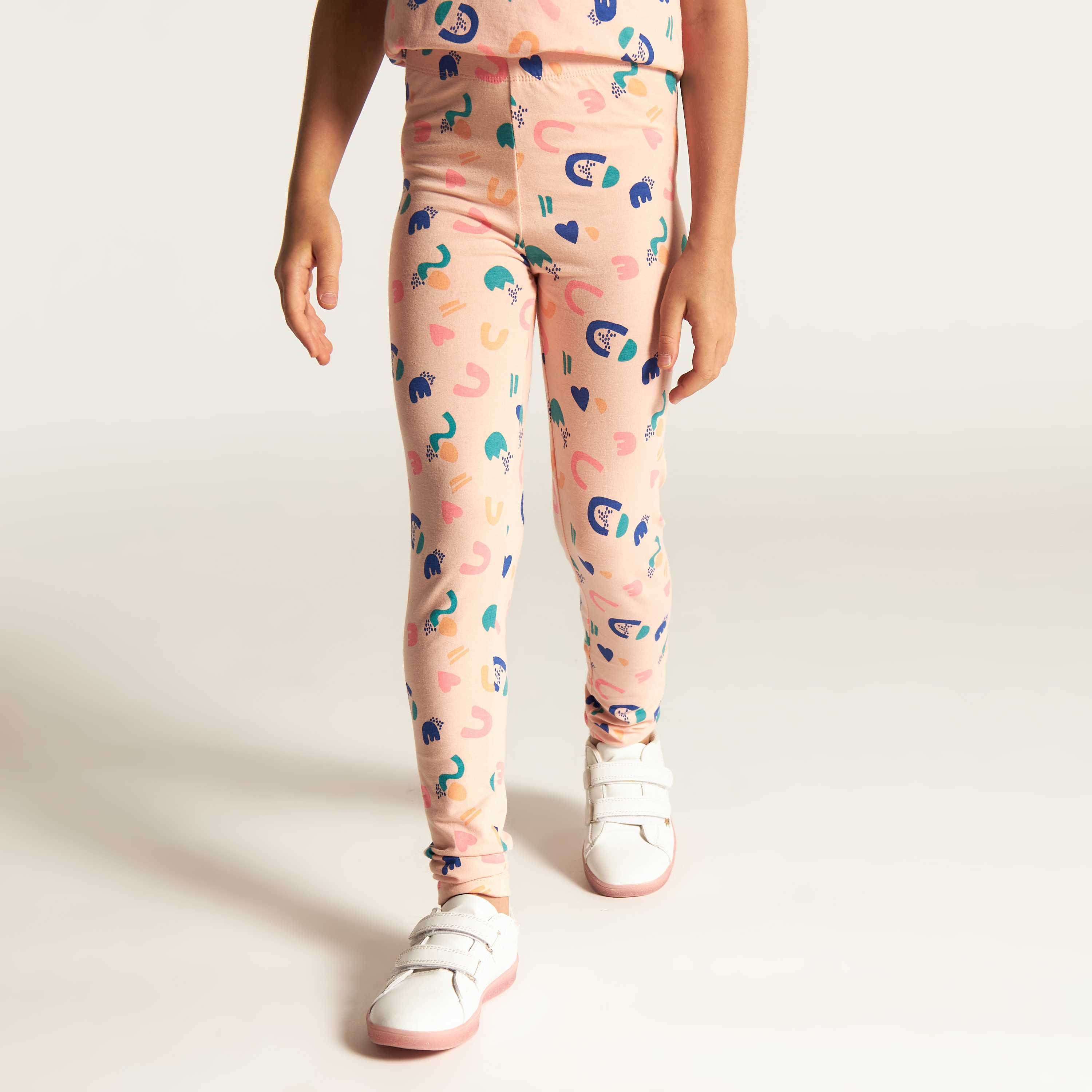 Juniors All Over Print Mid-Rise Leggings with Elasticated Waistband-girls-clothing-bottoms-leggings-image-2