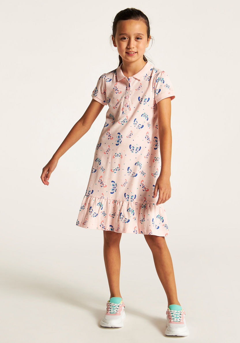 Juniors Butterfly Print Drop Waist Dress with Short Sleeves-Dresses, Gowns & Frocks-image-1