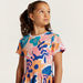 Juniors Floral Print Dress with Round Neck and Short Sleeves-Dresses%2C Gowns and Frocks-thumbnail-1