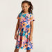 Juniors Floral Print Dress with Round Neck and Short Sleeves-Dresses%2C Gowns and Frocks-thumbnail-2