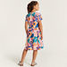 Juniors Floral Print Dress with Round Neck and Short Sleeves-Dresses%2C Gowns and Frocks-thumbnail-3
