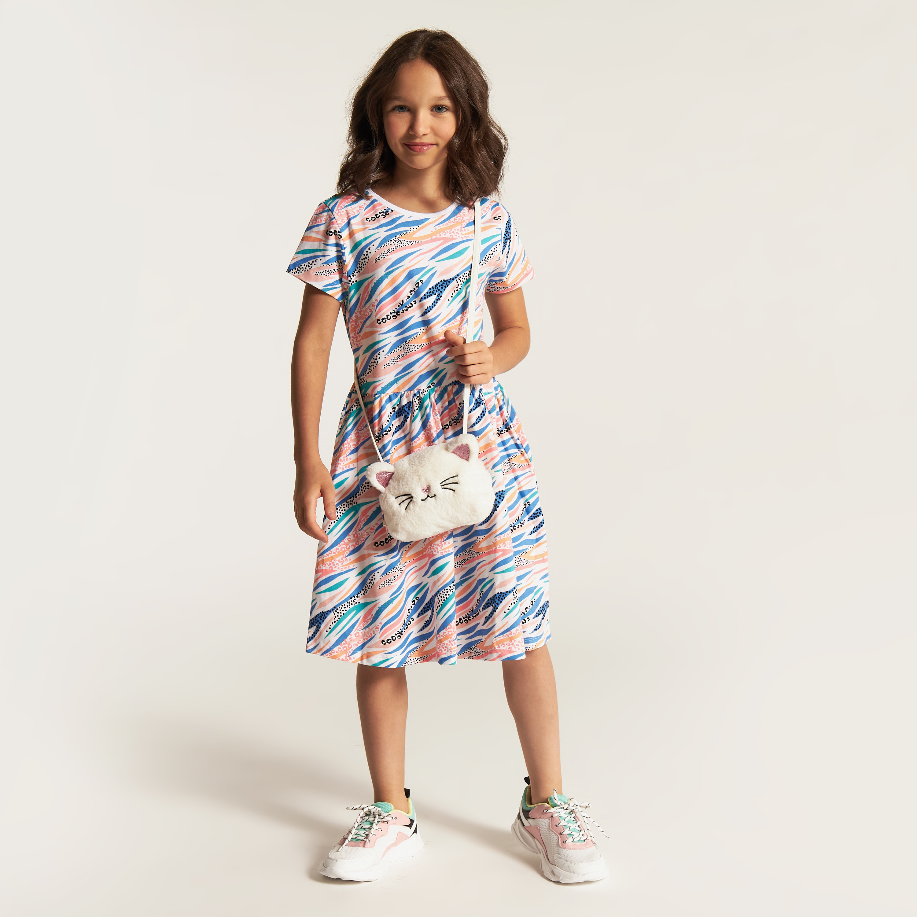 Juniors Printed Round Neck Dress with Short Sleeves-girls-clothing-dressesandjumpsuits-image-1