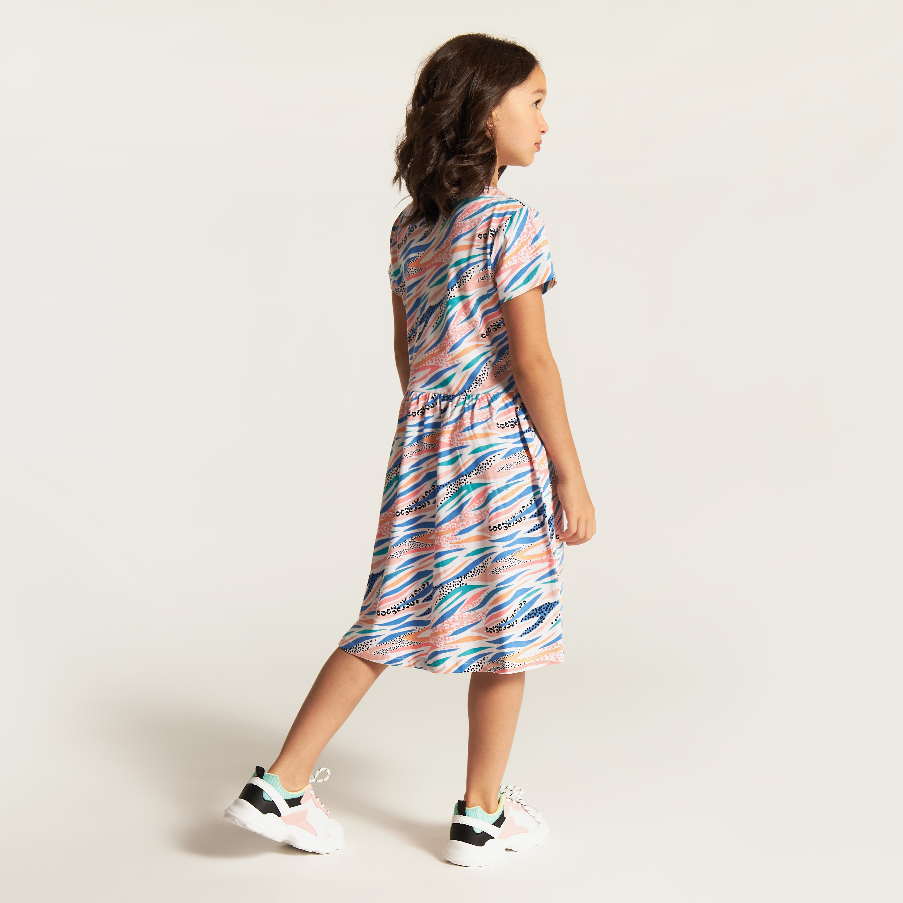 Juniors Printed Round Neck Dress with Short Sleeves-girls-clothing-dressesandjumpsuits-image-3