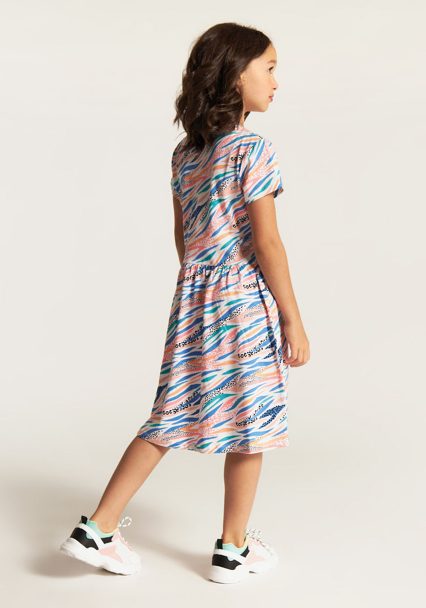 Juniors Printed Round Neck Dress with Short Sleeves-Dresses%2C Gowns and Frocks-image-2