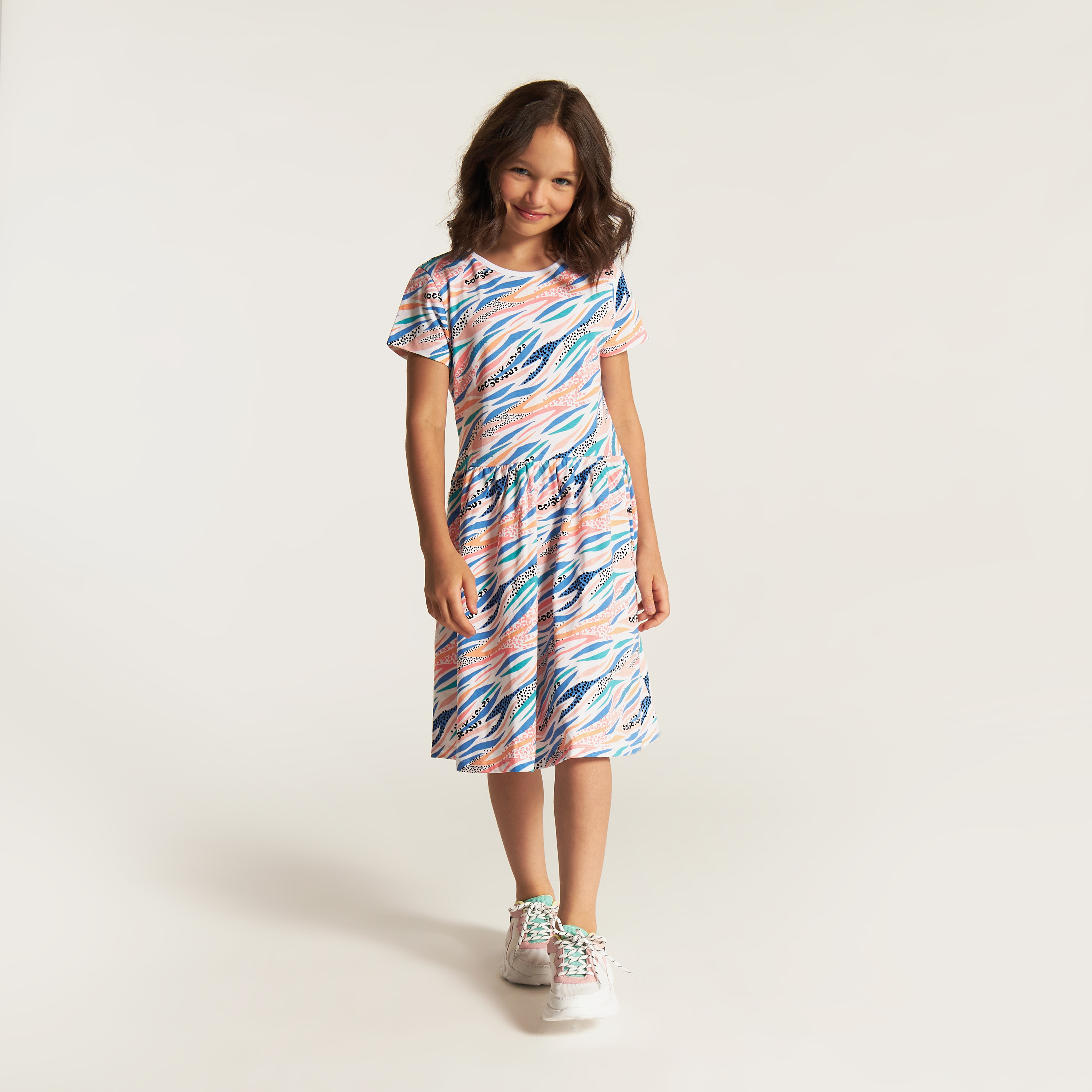 Juniors Printed Round Neck Dress with Short Sleeves-girls-clothing-dressesandjumpsuits-image-4