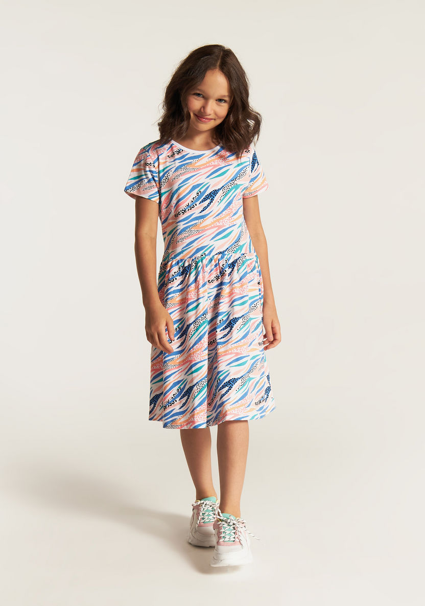 Juniors Printed Round Neck Dress with Short Sleeves-Dresses%2C Gowns and Frocks-image-3