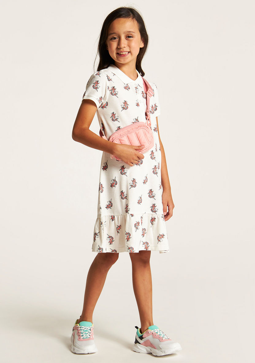 Juniors Unicorn Print Drop Waist Dress with Short Sleeves-Dresses%2C Gowns and Frocks-image-0