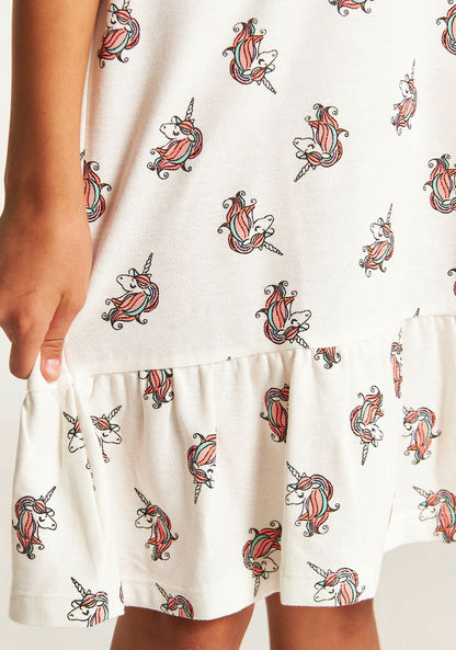 Juniors Unicorn Print Drop Waist Dress with Short Sleeves