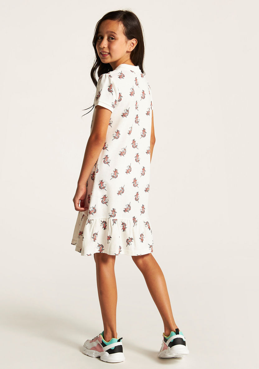 Juniors Unicorn Print Drop Waist Dress with Short Sleeves-Dresses%2C Gowns and Frocks-image-3
