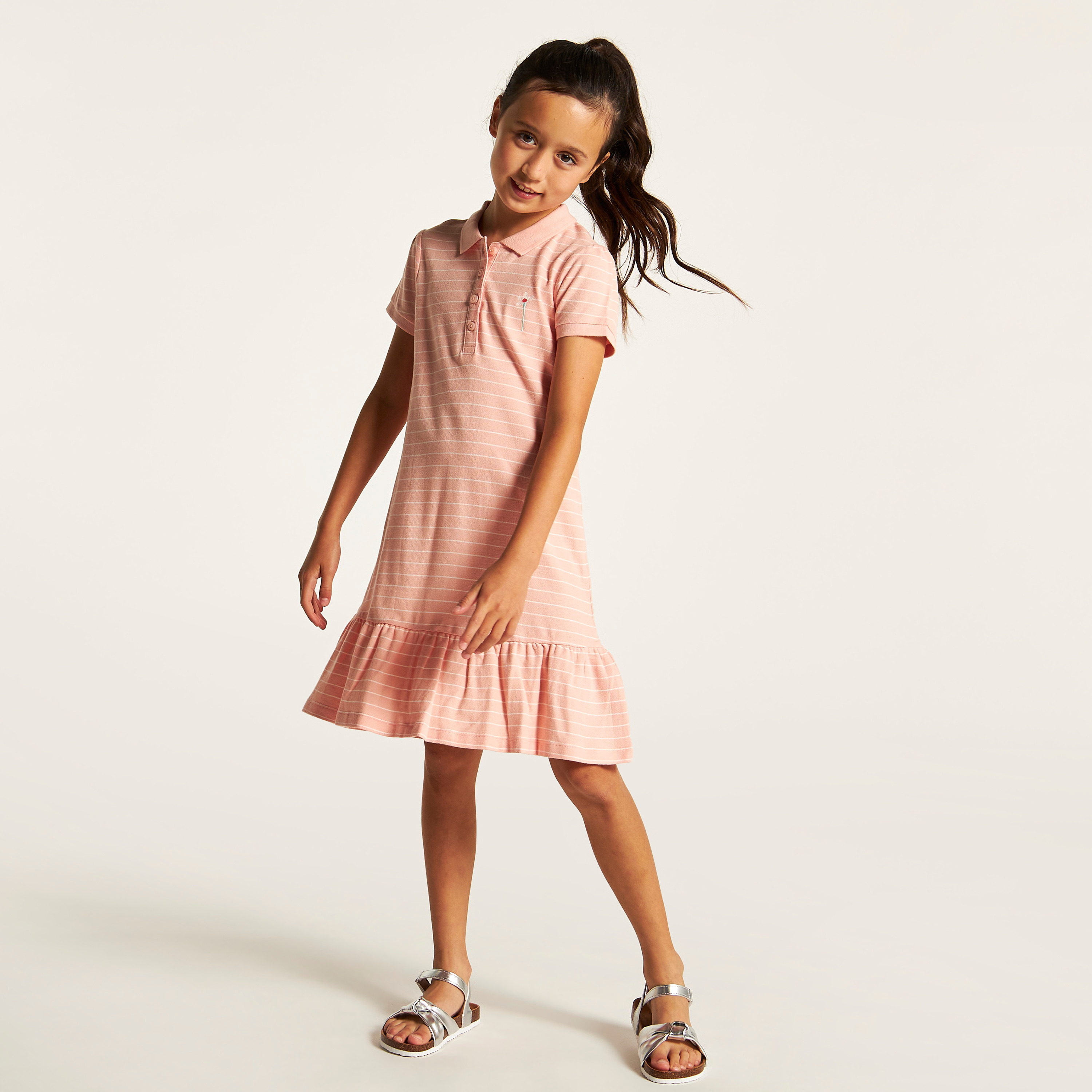 Juniors Striped Drop Waist Dress with Short Sleeves-girls-clothing-dressesandjumpsuits-image-1
