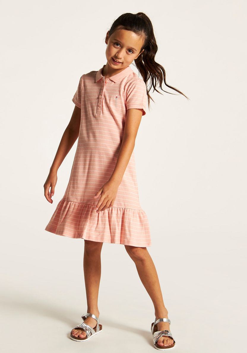 Juniors Striped Drop Waist Dress with Short Sleeves-Dresses%2C Gowns and Frocks-image-0