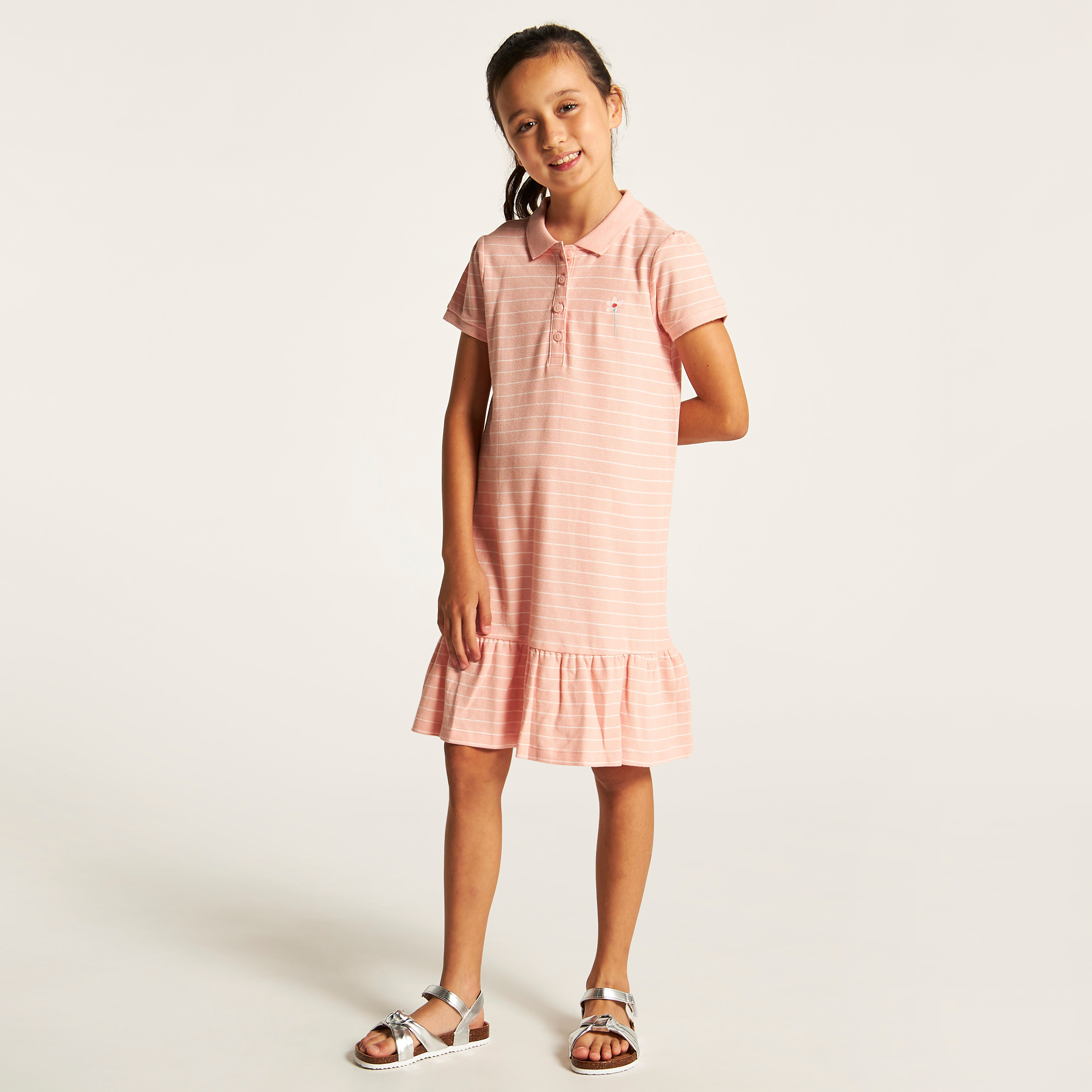 Juniors Striped Drop Waist Dress with Short Sleeves-girls-clothing-dressesandjumpsuits-image-2